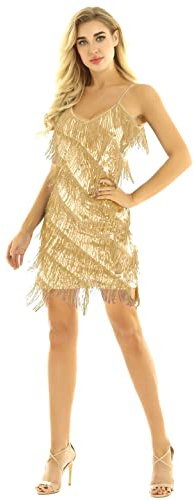 CHICTRY Robe Danse Latine Brillante Franges Paillettes Danceuse de Salon Compétition Chacha Samba Salsa Tango Jazz Courte Chic Élégante