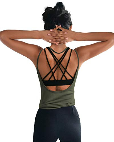OYANUS Womens Summer Workout Tops Sexy Backless Yoga Shirts Open Back Activewear Running Sports Gym Tank Tops Olive S