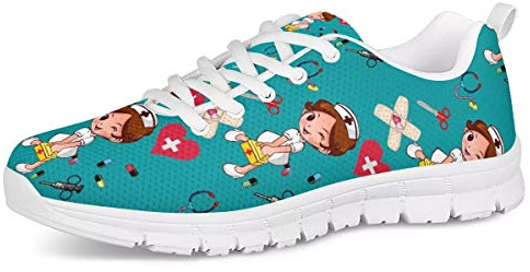 UOIMAG Zapatillas de enfermería, Zapatillas con patrón médico, Zapatillas para Correr, Zapatos de Ocio de Malla Suave, Zapatos Ligeros de Encaje, Zapatos Planos Informales 38EU