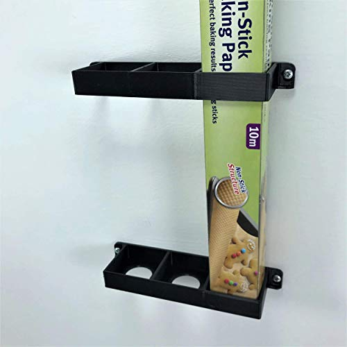 Tin Foil/Cling Film/Grease Proof Paper Mount Bracket Holder Organiser For Kitchen Cupboard Storage Vertical Mount Black