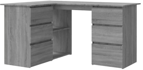 vidaXL Corner Desk Grey Sonoma - Sturdy & Modern Scandinavian-style Office Furniture with Ample Storage - Engineered Wood with Smooth Finish and - Perfect for Home and Office