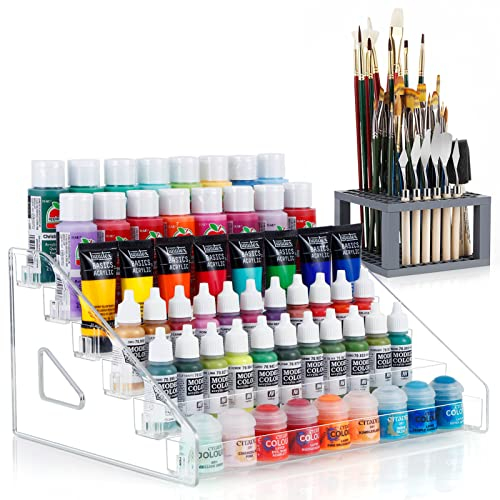 ARFETIGO Organizador de pintura acrílica de 6 capas y soporte para pinceles de pintura, diseño a presión, fácil montaje, estante de almacenamiento de pintura para manualidades, pasatiempos, modelo en
