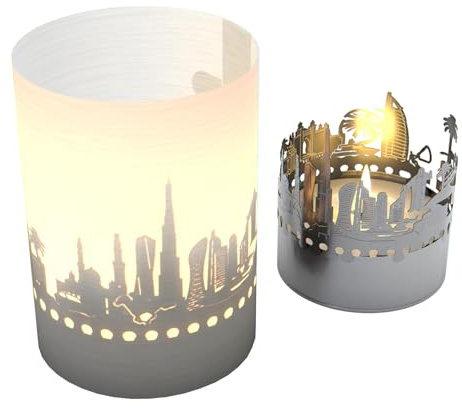 Dubai Skyline Gift Tube Shadow Play Candle - Stunning Souvenir to Illuminate Any Room with Iconic Landmark Motifs - Perfect for Dubai Fans!