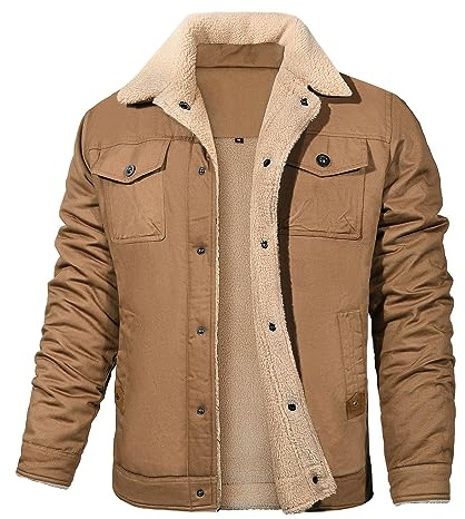 Vancavoo Chaqueta de Invierno Militar para Hombres Cortavientos Chaqueta Cálido Lana Forro Solapa Abrigos Gruesa Chaqueta de Carga Casual con Múltiples Bolsillos Algodón(Caqui,XL)