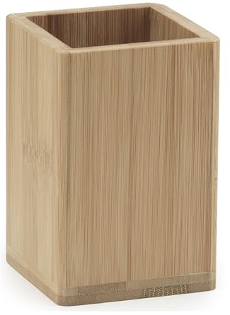 GEDY | Porta Spazzolino Bonnie, Bicchiere Porta Spazzolino in Bambù, Colore Naturale, 11x7,4x7,4cm
