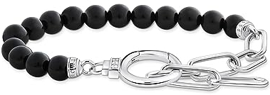 THOMAS SABO Armband aus Onyx-Beads und Ankerelementen mit weißen Steinen Silber 925 Sterlingsilber A2134-027-11