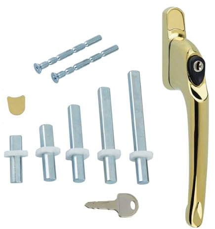 FixRello Universal Inline uPVC Window Handle – Lockable, Ambidextrous, Multi-Spindle – Gold (1 Pack)