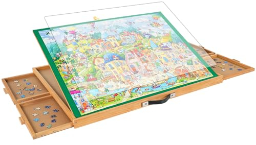 Verstellbares Puzzlebrett mit 4 Schubladen und Abdeckung - 3-Kippwinkel-Puzzletisch aus Holz für Erwachsene 25 x34 Puzzle Puzzle Tischplatte Staffelei Geburtstagsgeschenk für Mama