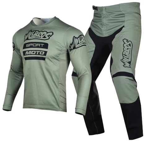 Willbros Pantalones de Jersey Camiseta de Motocross Bicicleta Todoterreno MX Todoterreno Hombres Verde Ejército (Jersey S Pants 30)