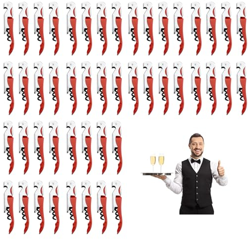 Cavatappi Sommelier Professionale, Apribottiglie Vino,3 in 1 Cavatappi + Apribottiglie + Lama Corta Capsule,Cavatappi a Leva Acciaio Inox (12, Rosso)