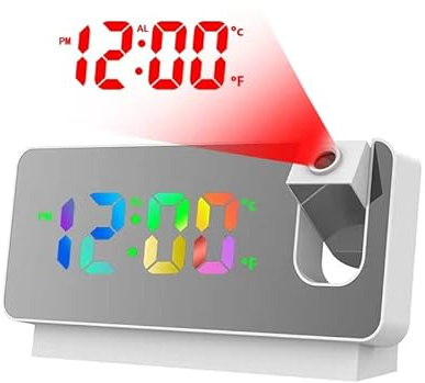 POFET Sveglia a proiezione con proiettore ruotabile, Luce Notturna, Caricatore USB, Display LED
