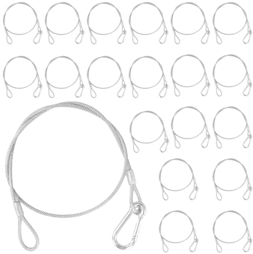 KOHAND 20 Pack 32'' Safety Cable Lock, Stainless Steel Load Safety Cable Wire Rope with Carabiner Lock, 110Lb Load Capacity Stage Light Safety Cable for DJ Stage Light, Bike, Luggage