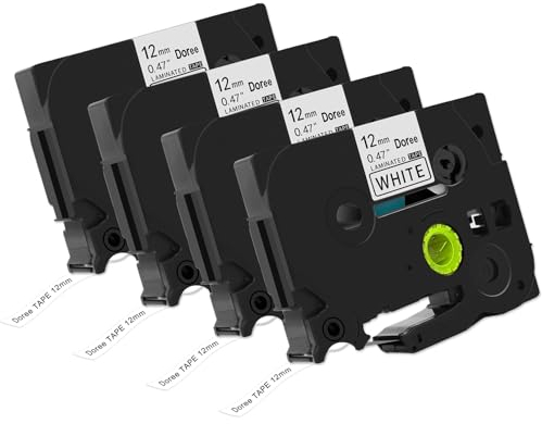 DOREE Tze-231 4Pack, kompatibel mit Brother TZE231 TZ-231 P-touch Schriftband, 12 mm breit, schwarz auf weiß, geeignet für P-touch Modelle wie H100LB,PT-H105, PT-H110, H107B, PT-D200BW, PT-D210VP.