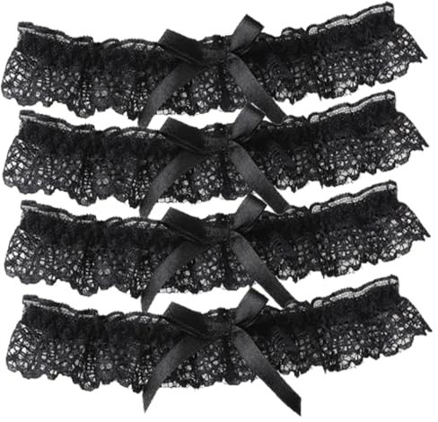 Strumpband, 4 st strumpband för brudar flugkompis svarta strumpeband elasticitet spets strumpband ihåligt bröllop strumpband sexiga ben strumpband för fester, spetsstrumpeband, strumpa, svart, 13x2x1