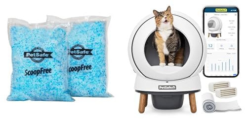 Bundle of PetSafe Scoopfree Premium Blue Non Clumping Crystal Cat Litter, 2 - Pack + SmartSpin Self-Cleaning Litter Box