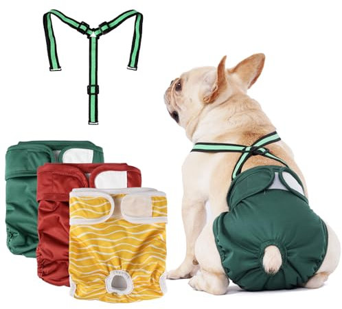 Hisprout 3-Pack Weibliche Hundewindel mit Straps Wiederverwendbare Waschbare Atmungsaktive Haltbare Hundehose für Hitzesaison Periode Inkontinenz(Claret)