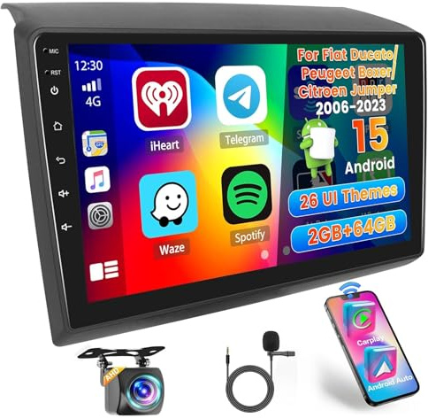 [2G+64G] Hikity Autoradio Für FIAT Ducato/Peugeot Boxer/Citroen Jumper 2006-2023 Android Wireless Carplay Android Auto 9Zoll Auto Radio mit 26UI FM RDS GPS Navi WiFi EQ Bluetooth MIC Rückfahrkamera