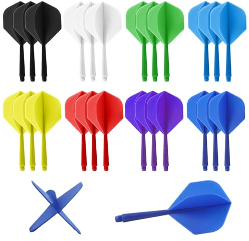 Bbtcxjs 24 Pcs Integrated Dart Flights and Stems All in One, Colorful Integrated Dart Shafts and Flights, Professional Darts Accessories, 2BA Anti Falling Design, 8 Colors