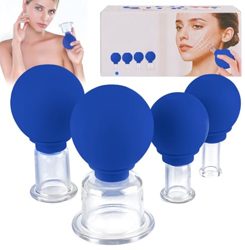 YYTECH Set di 4 coppette con sfera di aspirazione in silicone, per massaggiare il viso, disintossicazione contro tensioni, rughe e cellulite, per ogni parte del corpo (blu)