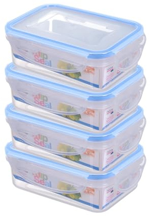 HOMESHOPA Plastic Airtight Food Storage Container, 4 Pack 500ml Leakproof Rectangle Container with Clip-Lock Lid, BPA Free Reusable Meal Prep Lunch Box Microwave Freezer & Dishwasher Safe