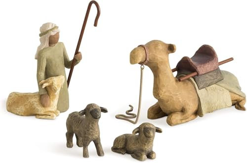Yestree Figure per presepe in legno 26105 - Statuetta di pastore e animali da stalla, colore: Marrone