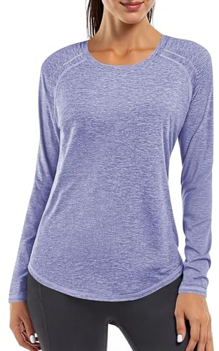 Gyabnw Camiseta Deportivo Mujer Camiseta de Manga Larga Holgada de Secado Rápido Camisetas de Cuello en V Yoga Fitness Running Top Ropa Deportiva Entrenamiento Atlético