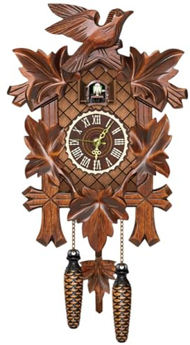 Reloj de Cuco con Reloj de Pared péndulo de pájaro de Madera Relojes de Madera para Cuco de Pared con Modo Nocturno para la Sala de Estar Dormitorio