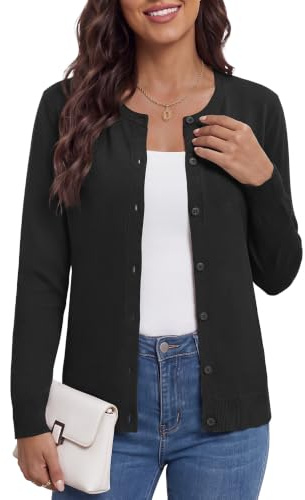 BEIGAI Cárdigan ligero de manga larga con cuello redondo para mujer | Jersey de punto suave para mujer, manga larga, abotonado, elegante, casual, verano, otoño, invierno, citas