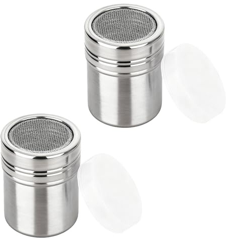 2 Pièces Sucrier,Saupoudreuse sucre glace,Sucre glace,Saupoudreuse,Acier Inoxydable,Cuisson au four, Barbecue, Café, pour Cacao Matcha Farine Blanche Sucre Glace