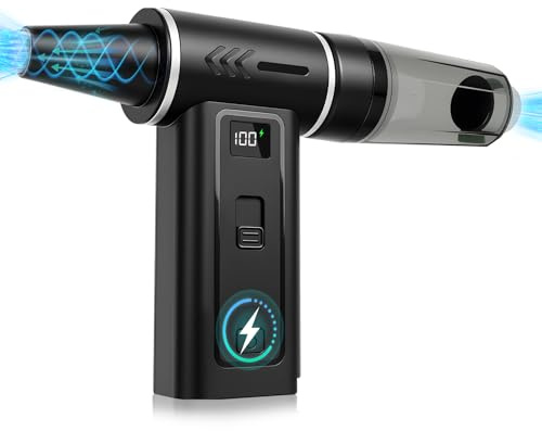 Soplador de polvo eléctrico 2 en 1 – 180000 rpm, 100 comprimidos Air Duster & Aspiradora – 8000 mAh batería soplador aire comprimido con pantalla digital para PC Kit (Negro)
