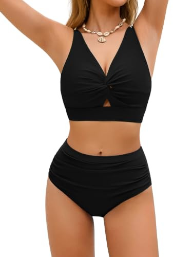 Nadeer Maillots de Bain Femme 2 Pieces Torsadé Push Up Cut Out Ensembles Bikini Gainant Ventre Plat Taille Haute Élégant Swimwear avec Imprimé Floral