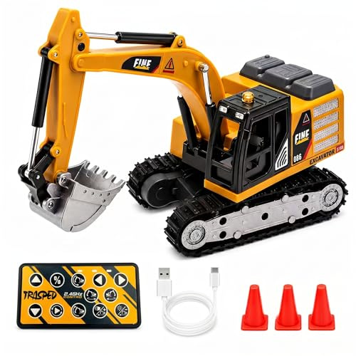 Alloy Remote Control Excavator with App, Programmable Coding for Kids, 2.4G & Bluetooth Control Alloy Digger Toy, 1:64 Remote Control Cars Construction Vehicle for Boys Girls Age 6+, Birthday Gift