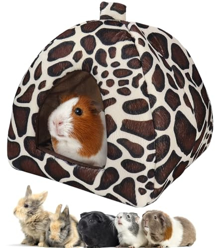 Guinea Pig Bed Rabbit Hideout Warm Fleece Cuddle Cup Washable Winter Sleeping House for Small Pet/Ferret/Chinchilla/Bunny (Leopard Print Style)