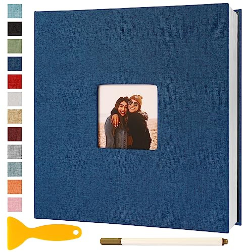 Album Photo Adhesif Vierge 28x27 CM Classeur Photo Livre Photo Personnalisable Scrapbook de Classe Mariage Livre D'or Enfant Bebe Carte Postale DIY, 60 Pages Bleu