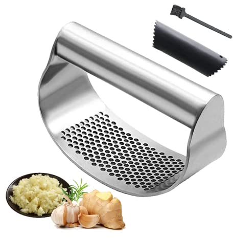 Knoblauchpresse Zerkleinerer, Küchenschäler und Ingwer Zerkleinerer, mit einem Satz von drei Reinigungsbürsten,knoblauchpresse edelstahl