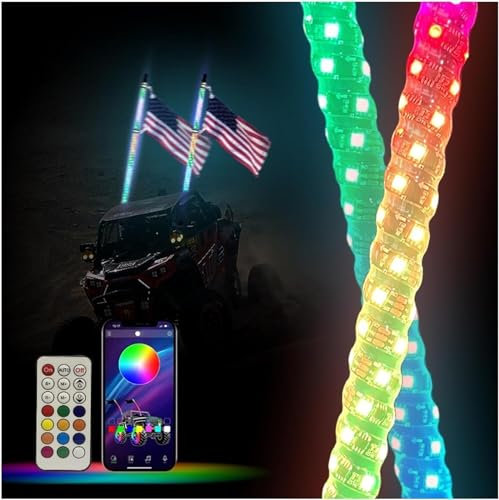 TIST Luci a Frusta a LED, luci a Frusta Fruste Illuminate con Telecomando RGB Luce Danzante/inseguimento Antenna LED Fruste a Spirale
