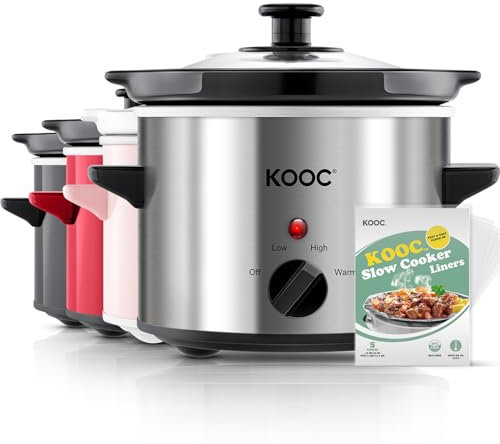 KOOC Petite mijoteuse de 2 litres avec revêtements gratuits pour un nettoyage facile, casserole en céramique améliorée, température réglable, réduction des pertes de