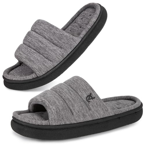 VeraCosy Men's Open-Toe Slippers Memory Foam House Shoes Grey,10-11 UK