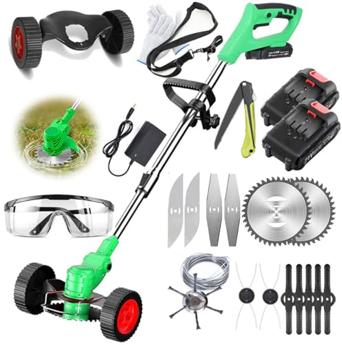 Coupe Bordure sans Fil 24V Débroussailleuse à Batterie électrique sans Fil 4 Types De Lames, Tête Pivotante 90° pour la Coupe de Jardin, Pelouses et Terres Agricoles (Green)