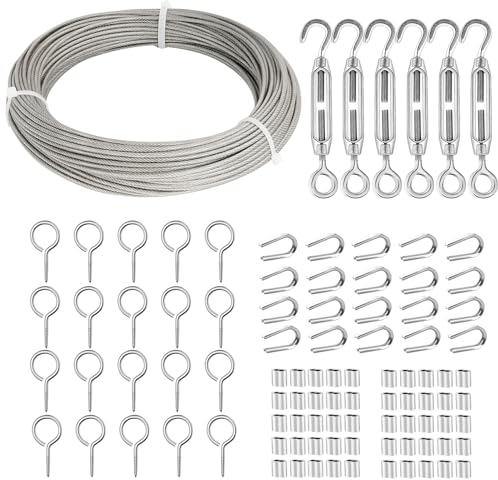 TooTaci 2mm Garden Wire for Climbing Plants, 30M Steel Cable Kit, Heavy Duty Garden Wire Rope with M4 Turnbuckles, Ideal for Trellis Systems, Fence, and Outdoor String Lights Hanging