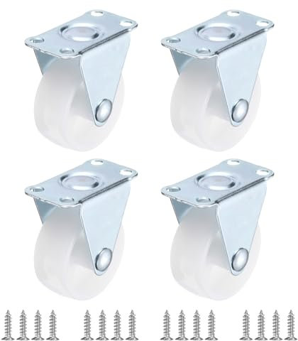 PATIKIL 1.5 Rigid Caster Wheels, 4 Pack Silent Fixed Non-Swivel Plate Caster with M4 Screws Load Capacity 132Lbs for Furniture Workbench Cart Trolley, White