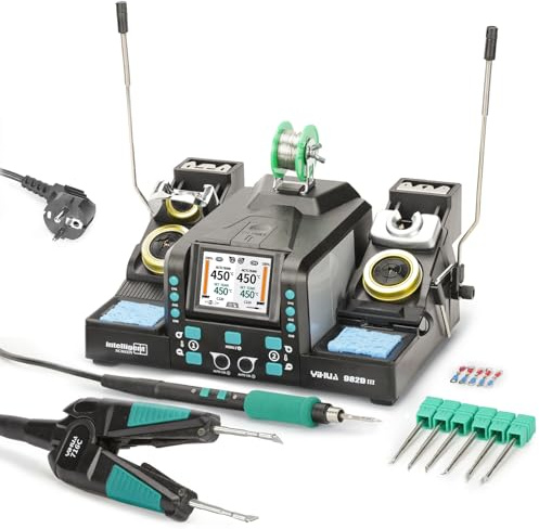 YIHUA 982D-III Stazione Saldante di precisione 2-IN-1 con saldatore C210 e sistema di punte a pinzette calde C120 per lavori di rilavorazione SMD microsaldatura, saldatore a stagno professionale