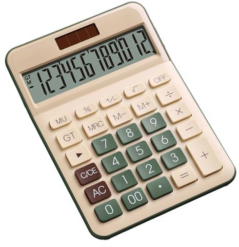 NEWYES Tischrechner, 12-stellig, großes LCD-Display, Solarbatterie, Dual-Power, große Taste, Off-Taste, grüner Stil für Zuhause und Büro