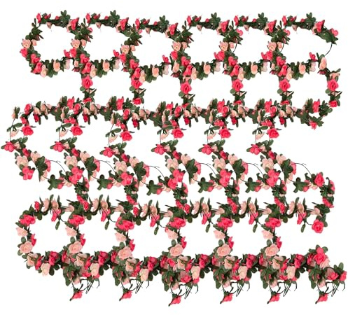 AGSYFFD 6 Pièces Guirlande Fleurs Artificielles en Soie avec 45 Roses/Faux Rose Artificielle Vigne 2.5m Décorations Murales pour Arche de Mariage, Fêtes, Jardin Extérieur