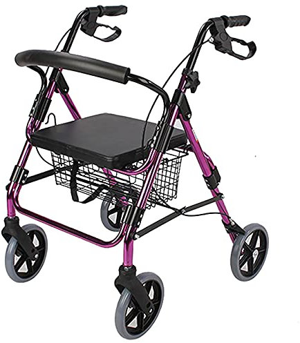 Déambulateur Roulant Robuste Violet avec siège et Freins, déambulateur Pliable pour Personnes âgées avec Roues et Dossier de 8 Pouces, déambulateur Tout Terrain