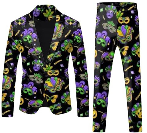 Herren-Karnevalsjacke und Hose, bedruckt, Freizeitkleidung, Denim-Anzug für Herren, weiß, XL