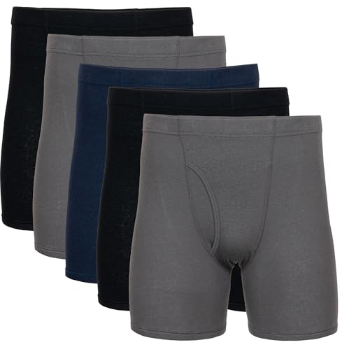 Gildan Men's Underwear Covered Waistband Boxer Briefs, Multipack, Black/Charcoal/Navy (5-pack), X-Large