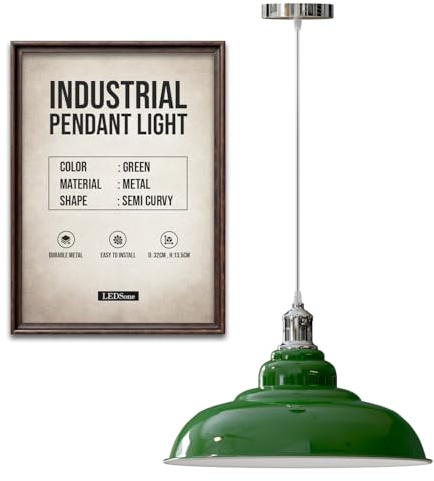 LEDSone Pendelleuchten-Set im Retro-Stil, Metall, E27, 32 cm [Energieklasse A] (Grün)