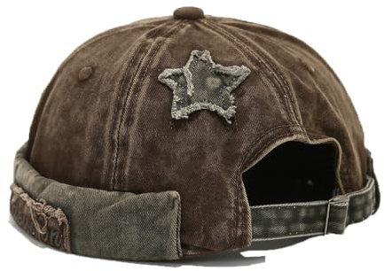 RUICHENG Dockermössa, herr, vintage, denim, sjömansmössa, rullmössa, dockmössa, BRUN, 55-59