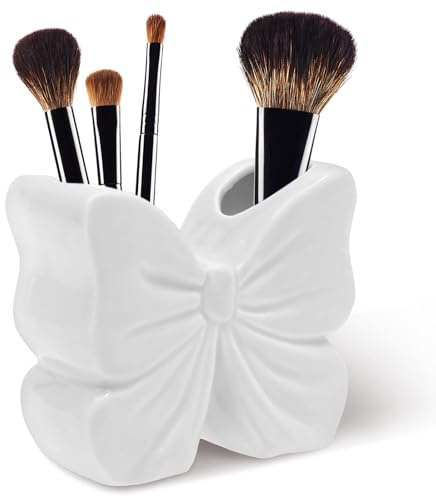 Keramikvase 12cm Hohe Blumenvasen Keramik Vase Schleifenform Dekorative Vasen Schleifen Vase Rosa Blumenvase Schreibtisch für Zuhause Büro Wohnzimmer Hochzeit Tischdekoration (Weiß)